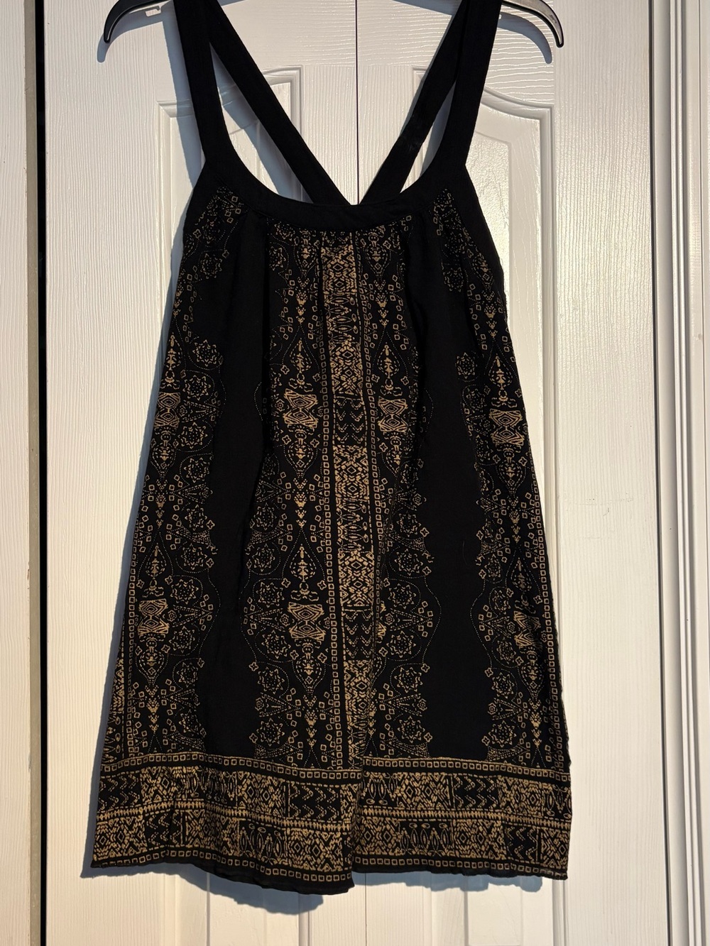 Ecote Black Mini Dress with Gold Paisley Print